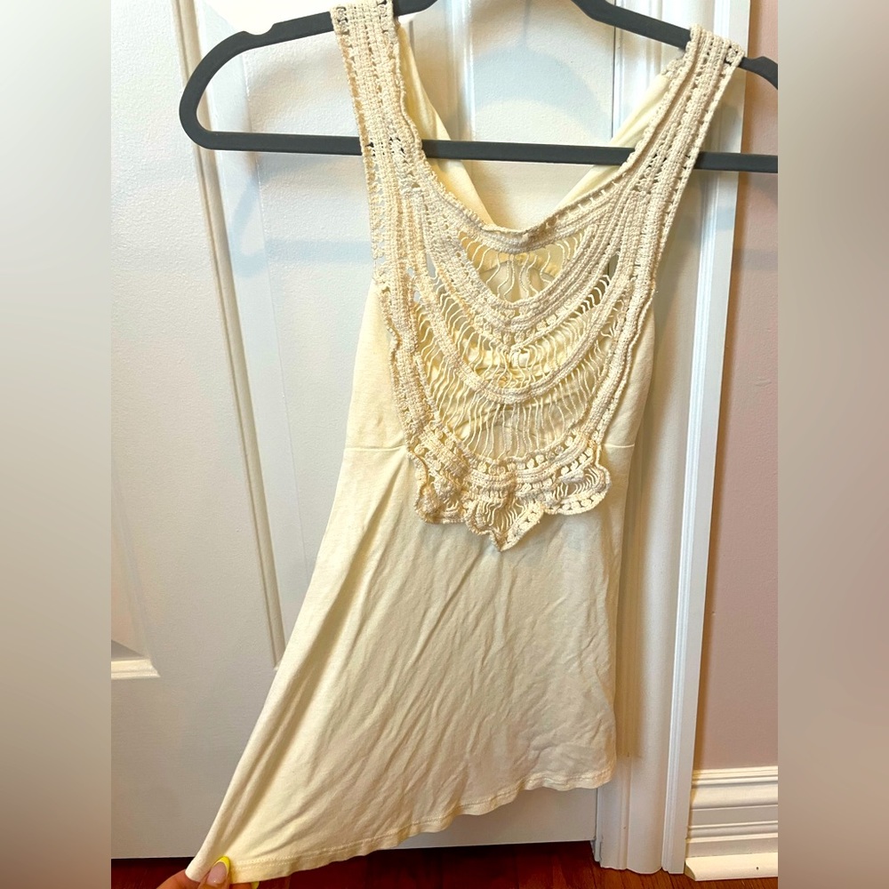 Beige crochet flare tank top size S